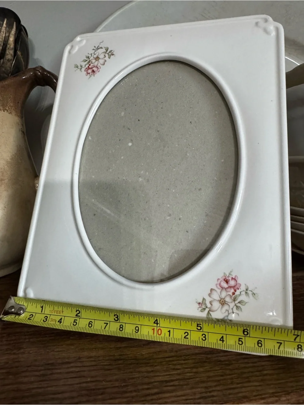 Weston White Oval Photo Frame with Pink Floral Accents
